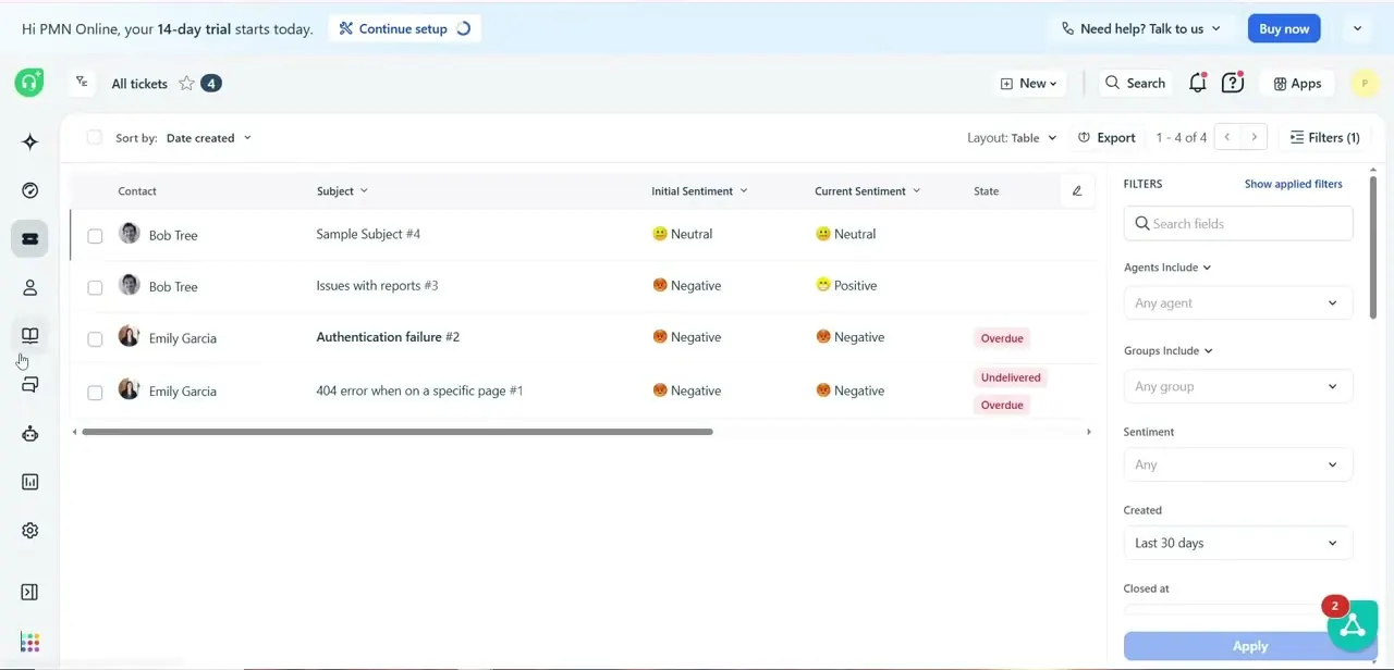 The All tickets dashboard, where agents read and reply to every conversation — the screen the compose font actually affects.