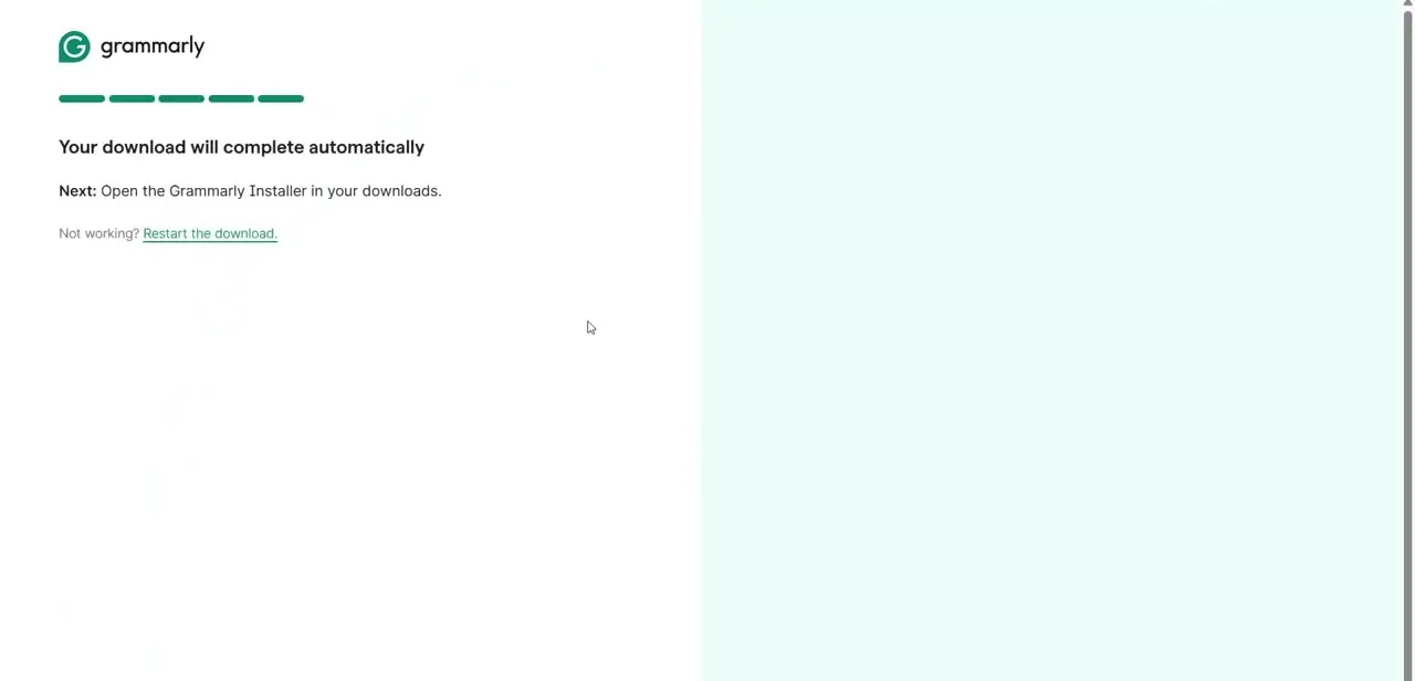 The post-signup download screen, confirming the installer is downloading and explaining what to do next.