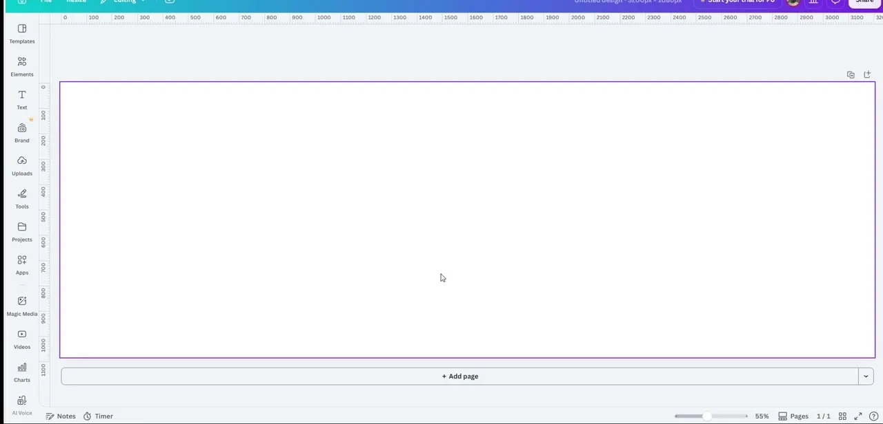 A blank wide canvas set up ahead of designing — sized to be sliced into multiple tiles rather than posted as one image.