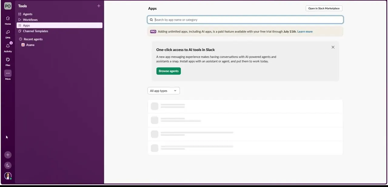 The Apps section under Tools, the entry point for finding and installing the Google Calendar integration.
