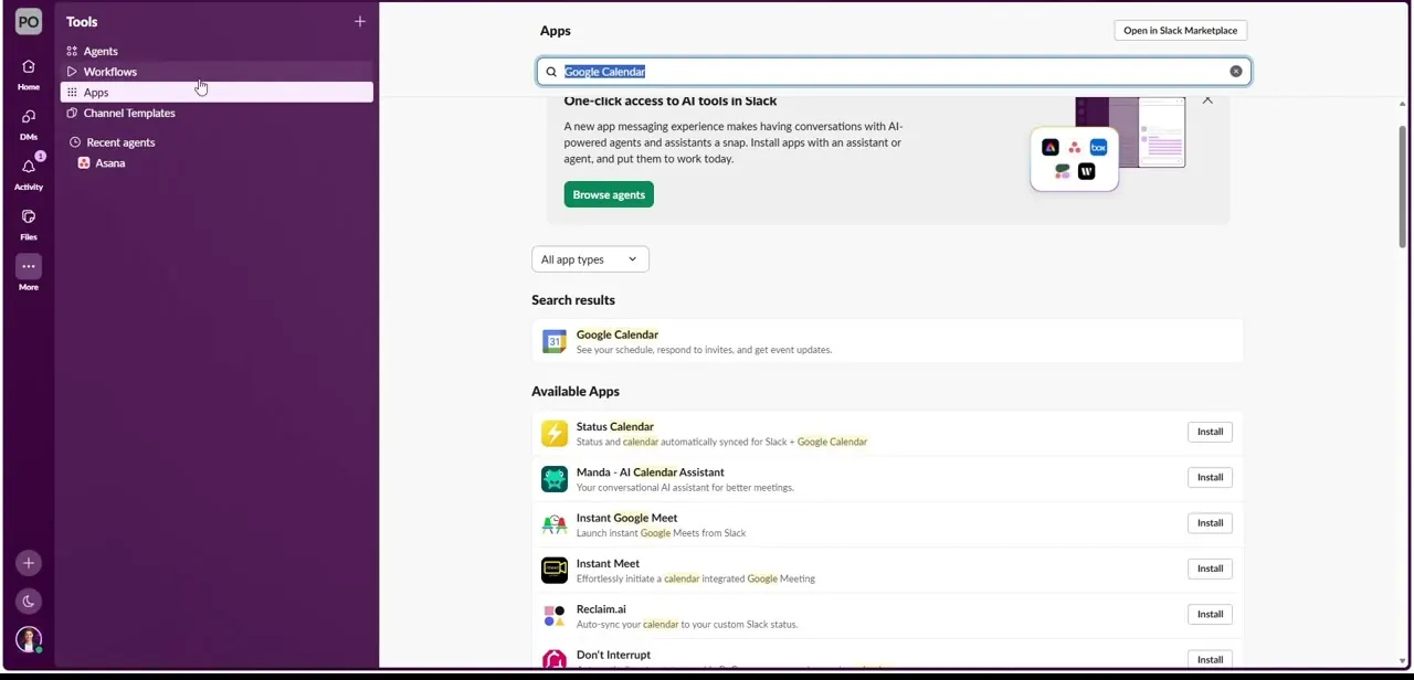Search results for "Google Calendar," with the official app at the top and related third-party calendar tools listed underneath.