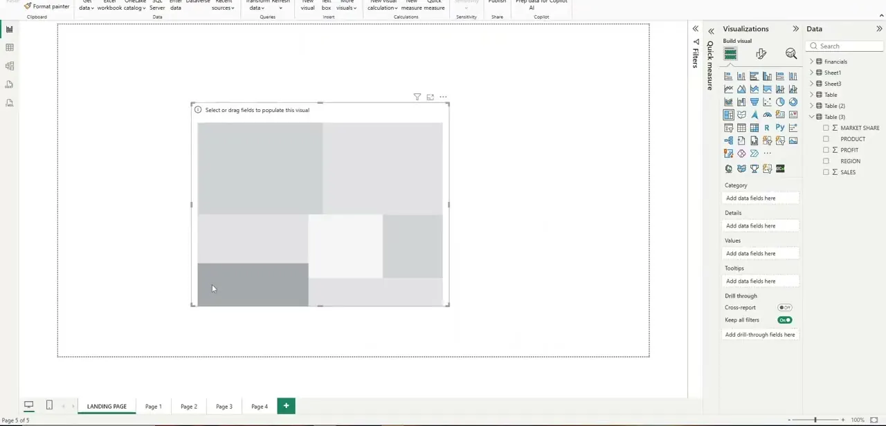An empty visual placeholder dropped onto the landing page canvas, used to block out the layout before any data fields are added.